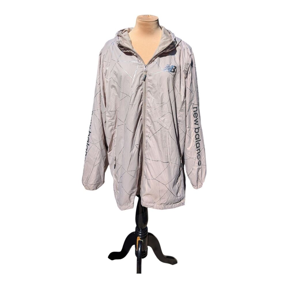 New Balance Wind Breaker Jacket Hooded Lined Drawstrings Unisex 3XL Light Beige